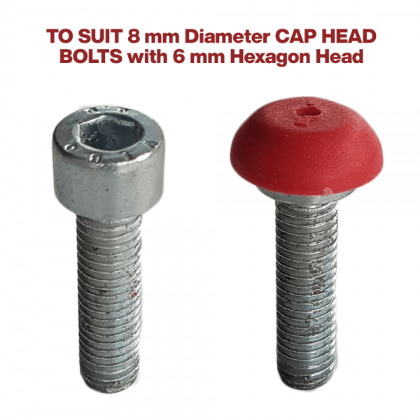Red polypropylene Screw Protector to suit 8mm Dia. Cap Head Bolts with 6mm Hex Head